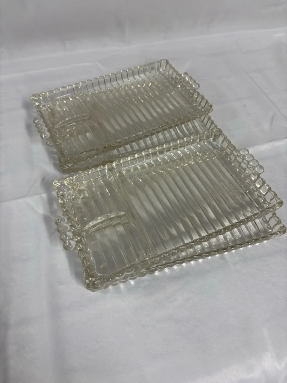 Set of 4 Vtg Hazel Atlas Glass Snack Luncheon Plates Sip And Smoke Ball & Rib